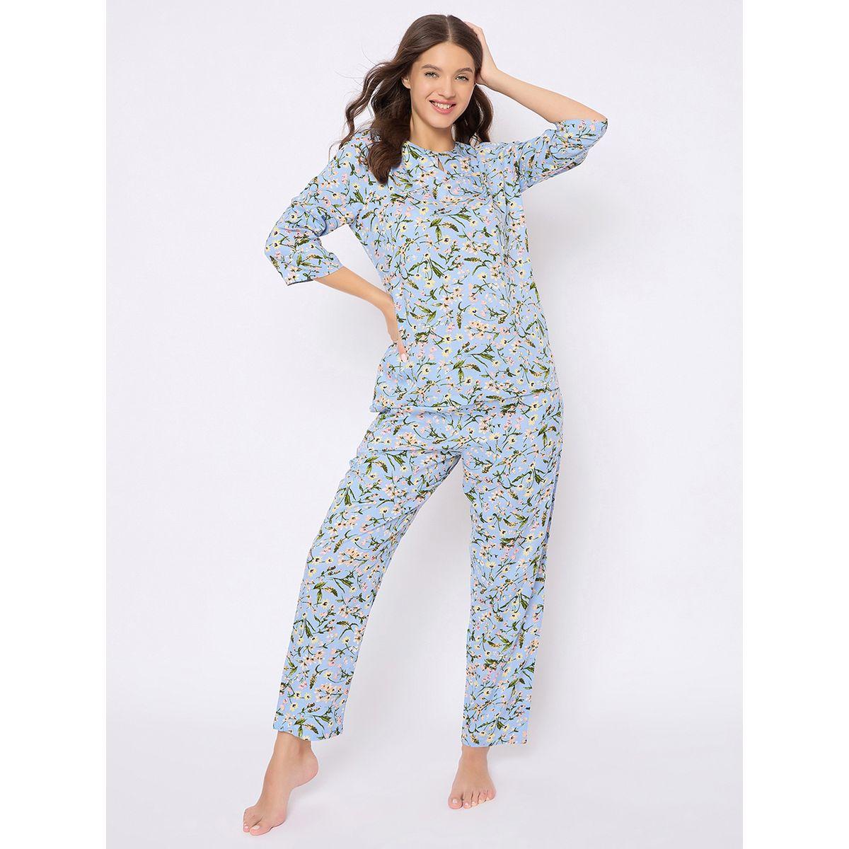 طقم بيجاما من بنطال وبلوزة بطبعة زهور-women-clothing-nightwear-pyjamas-longsets-image-3