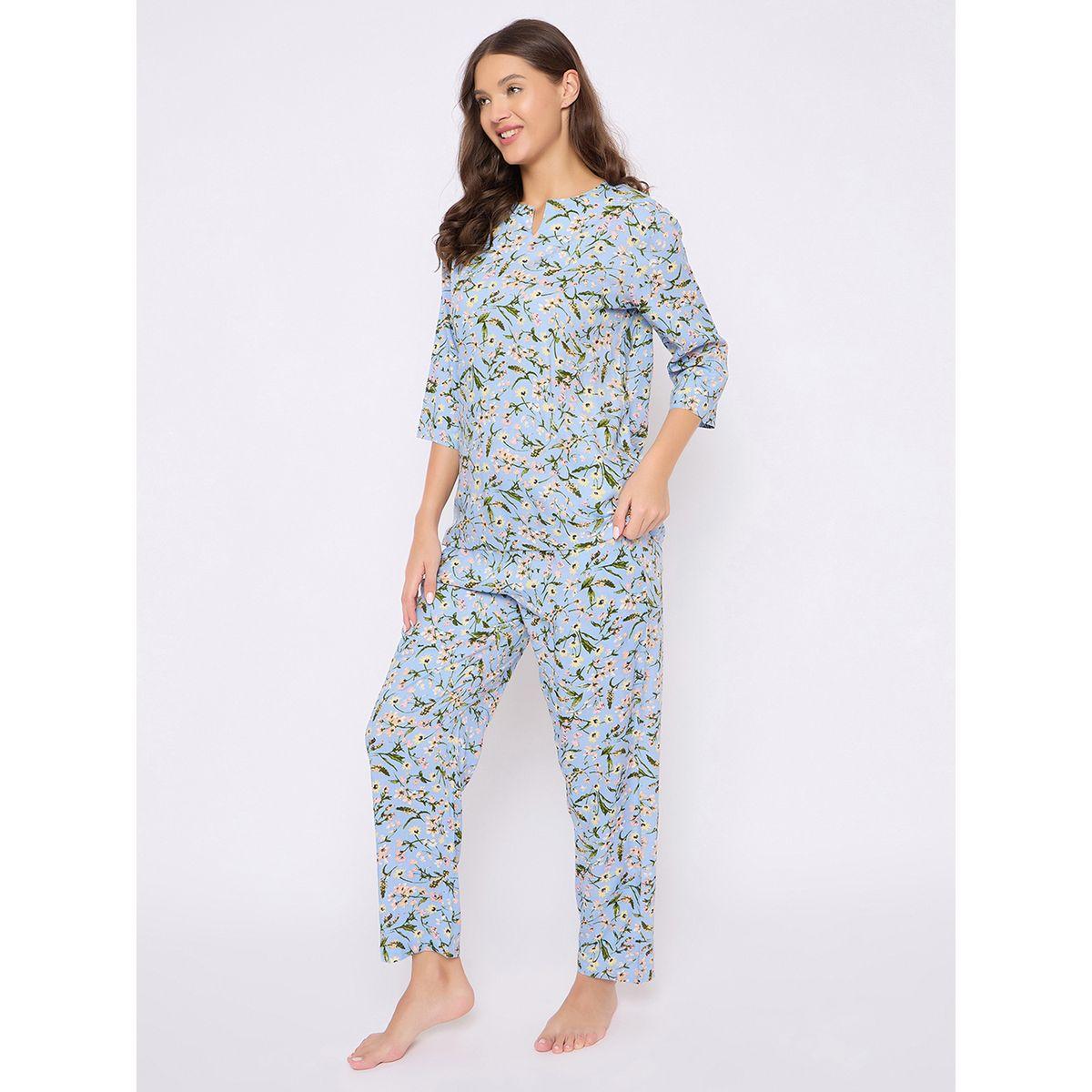 Clovia Floral Print Notch Neck Top and Pyjama Set-women-clothing-nightwear-pyjamas-longsets-image-4