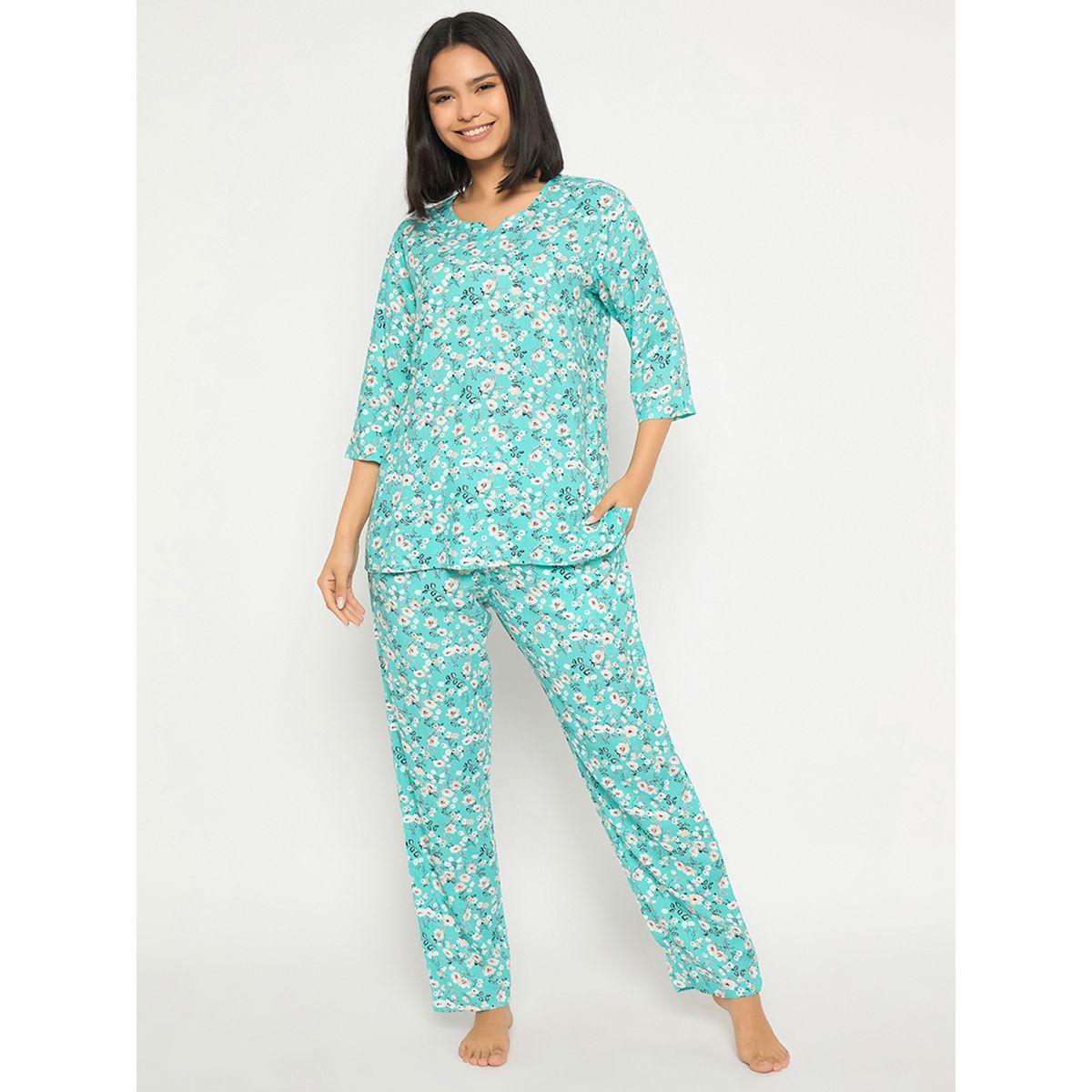 Clovia Floral Print Notch Neck Top and Pyjama Set-women-clothing-nightwear-pyjamas-longsets-image-1