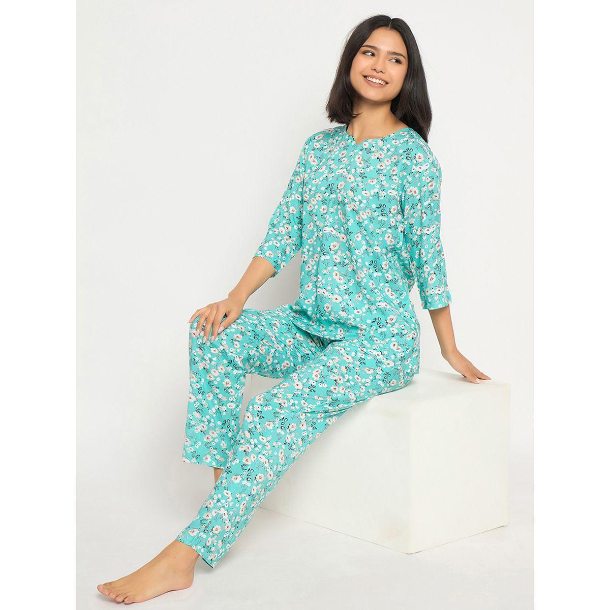 Clovia Floral Print Notch Neck Top and Pyjama Set-women-clothing-nightwear-pyjamas-longsets-image-2