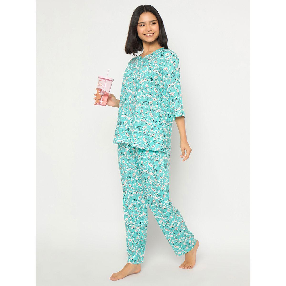 Clovia Floral Print Notch Neck Top and Pyjama Set-women-clothing-nightwear-pyjamas-longsets-image-3