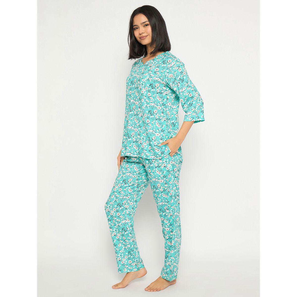 Clovia Floral Print Notch Neck Top and Pyjama Set-women-clothing-nightwear-pyjamas-longsets-image-4