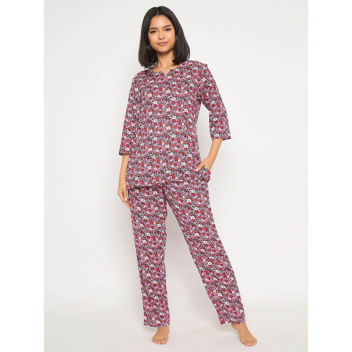 Clovia Floral Print Notch Neck Top and Pyjama Set-women-clothing-nightwear-pyjamas-longsets-image-4