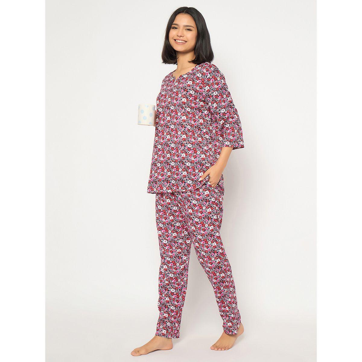 طقم بيجاما من بنطال وبلوزة بطبعة زهور-women-clothing-nightwear-pyjamas-longsets-image-5