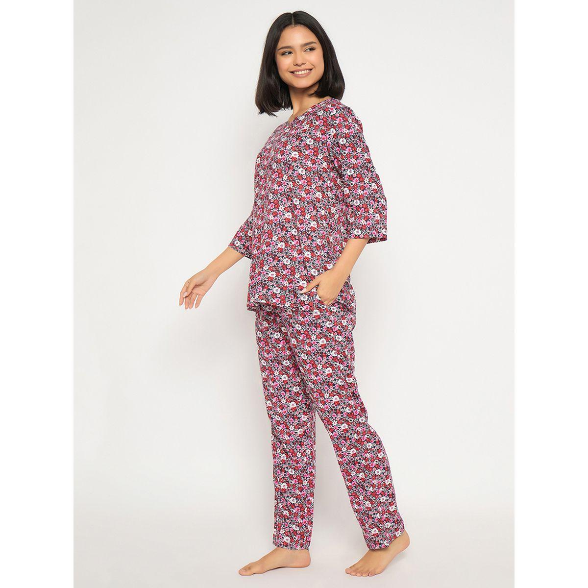 Clovia Floral Print Notch Neck Top and Pyjama Set-women-clothing-nightwear-pyjamas-longsets-image-6