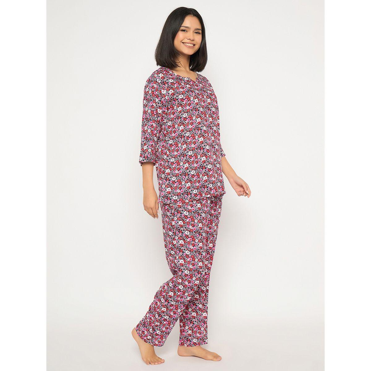 طقم بيجاما من بنطال وبلوزة بطبعة زهور-women-clothing-nightwear-pyjamas-longsets-image-7
