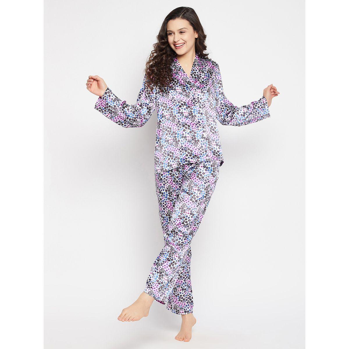 Clovia Floral Print Shawl Lapel Shirt and Pyjama Set-women-clothing-nightwear-pyjamas-longsets-image-2