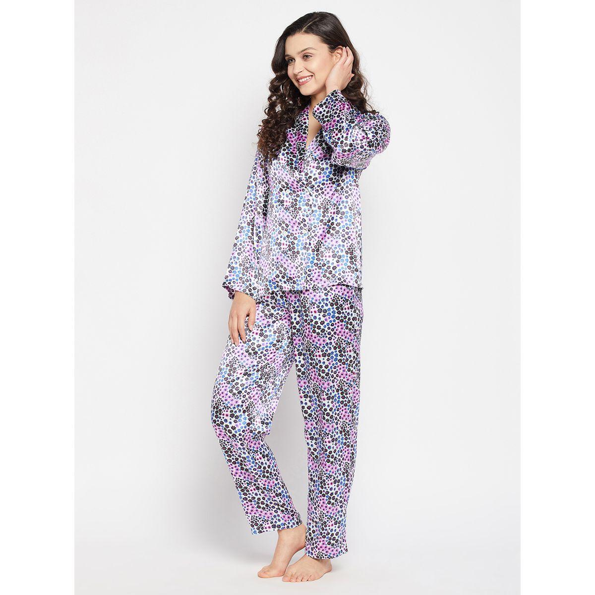 Clovia Floral Print Shawl Lapel Shirt and Pyjama Set-women-clothing-nightwear-pyjamas-longsets-image-3