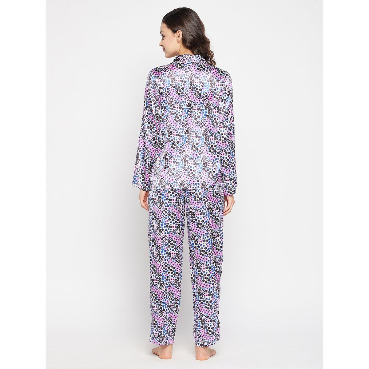 Clovia Floral Print Shawl Lapel Shirt and Pyjama Set-women-clothing-nightwear-pyjamas-longsets-image-5