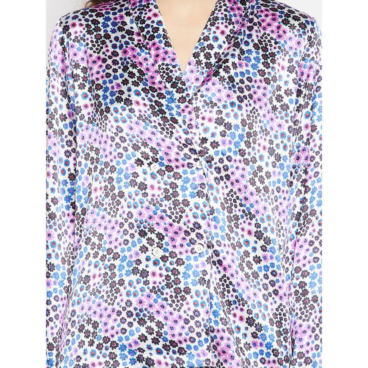 طقم بيجاما من بنطال وبلوزة بطبعة زهور وياقة شال-women-clothing-nightwear-pyjamas-longsets-image-6