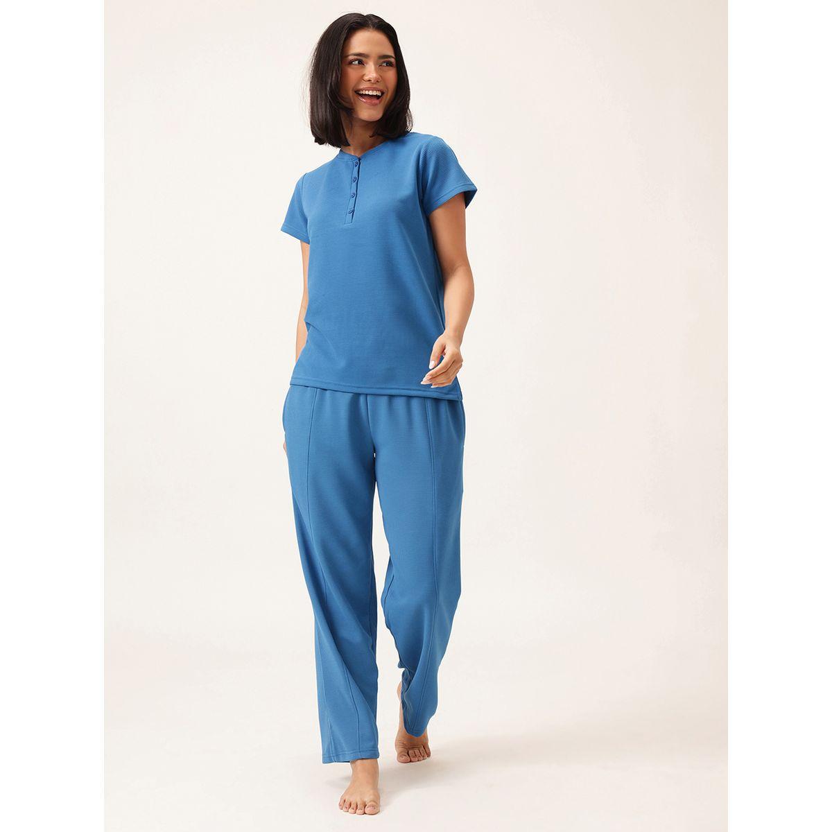 Clovia Waffle Textured Short Sleeve T-Shirt and Pyjama Set-women-clothing-nightwear-pyjamas-longsets-image-1
