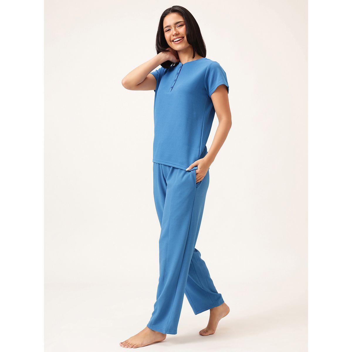 Clovia Waffle Textured Short Sleeve T-Shirt and Pyjama Set-women-clothing-nightwear-pyjamas-longsets-image-3