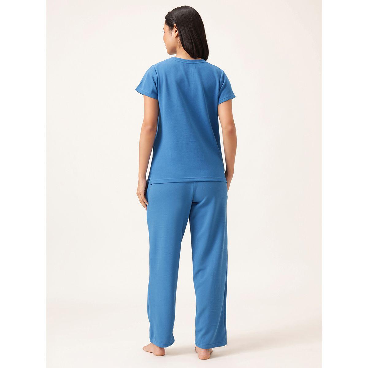 Clovia Waffle Textured Short Sleeve T-Shirt and Pyjama Set-women-clothing-nightwear-pyjamas-longsets-image-5
