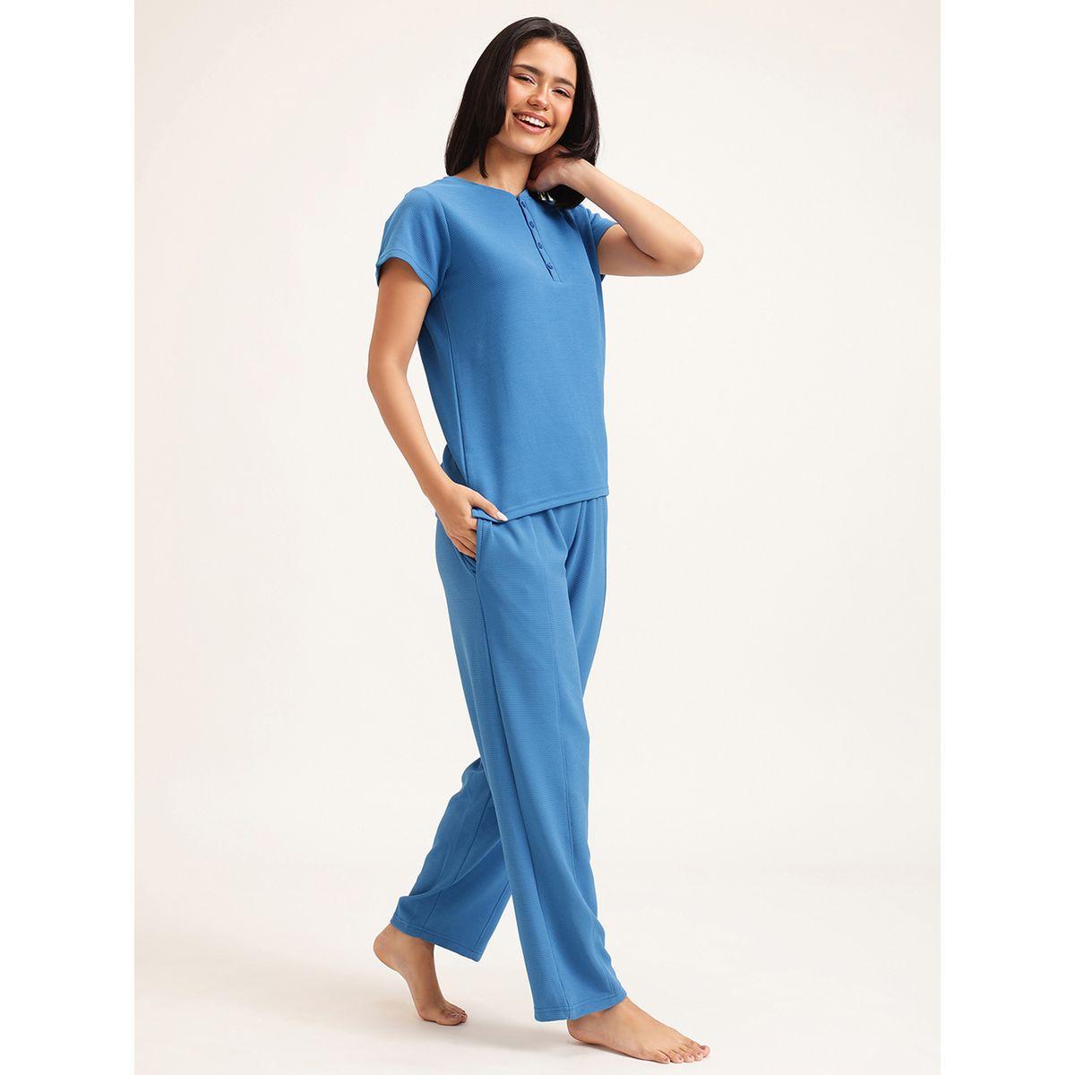 Clovia Waffle Textured Short Sleeve T-Shirt and Pyjama Set-women-clothing-nightwear-pyjamas-longsets-image-7