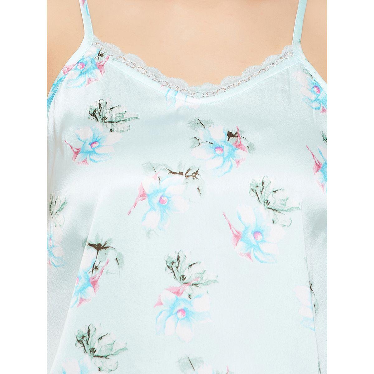 Clovia Floral Print Lace Trim Satin Cami Top and Pyjama Set-women-clothing-nightwear-pyjamas-longsets-image-5