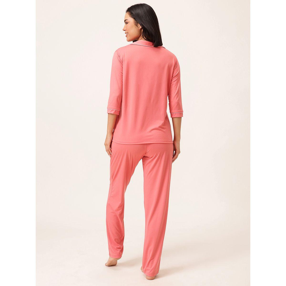 Clovia Solid 3/4 Sleeve Shirt and Pyjama Set-women-clothing-nightwear-pyjamas-longsets-image-4