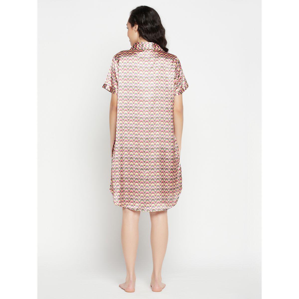 Clovia All-Over Print Half-Button Front Satin Nightdress-women-clothing-nightwear-nighties-image-4