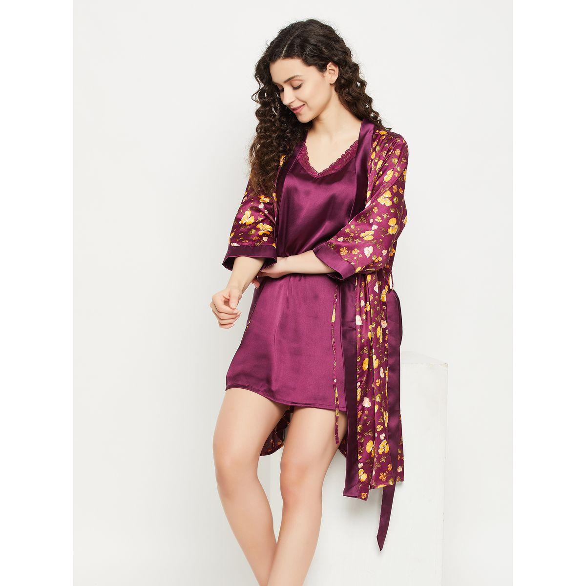 روب ساتان مطبع بزهور مع أربطة-women-clothing-nightwear-robes-image-1