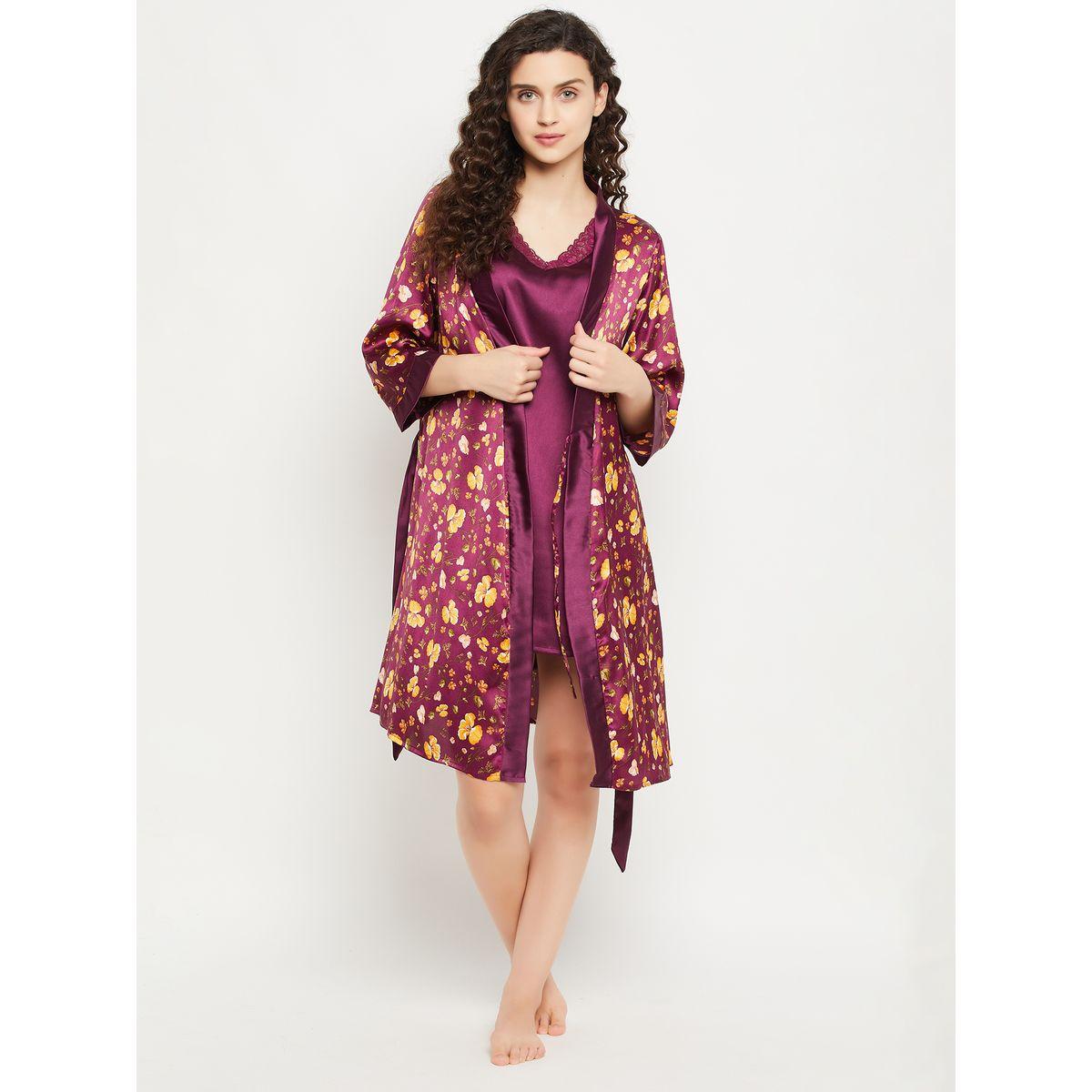 روب ساتان مطبع بزهور مع أربطة-women-clothing-nightwear-robes-image-2