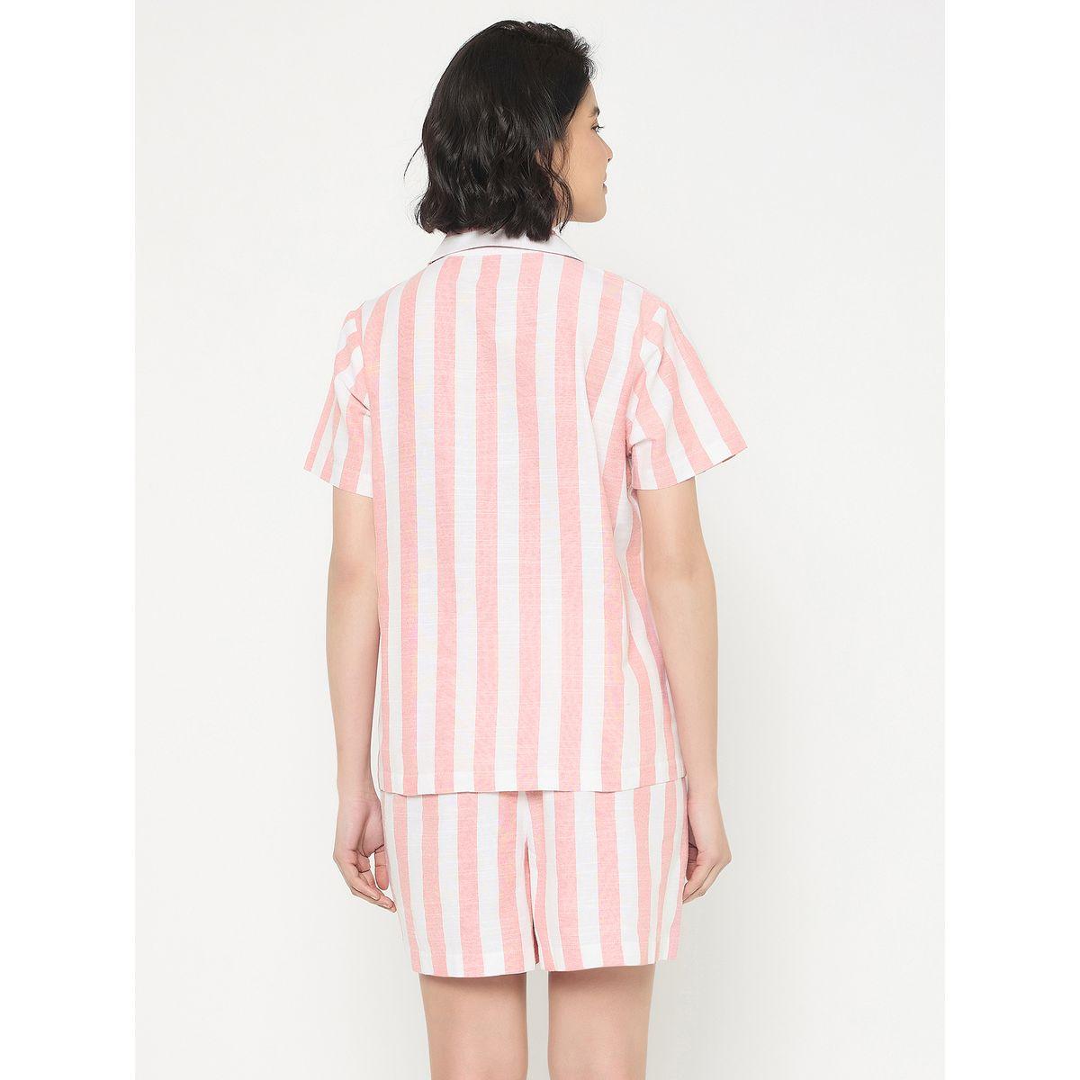 مجموعة من شورت وبلوزة مخططة بأكمام قصيرة-women-clothing-nightwear-pyjamas-shortsets-image-2