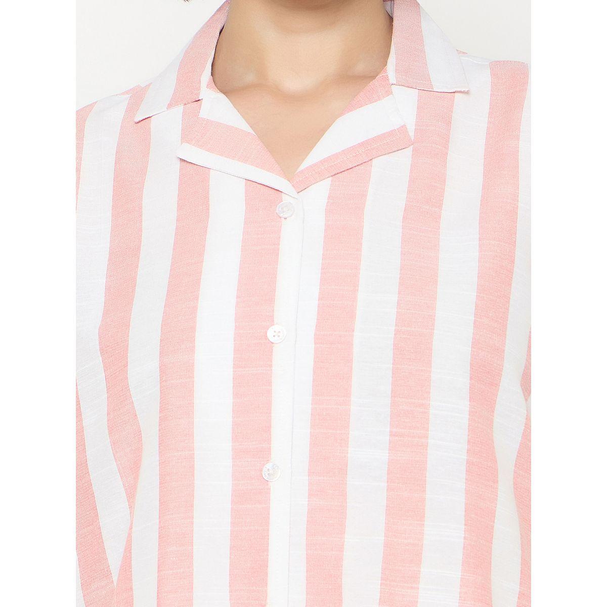 Clovia Striped Short Sleeve Cotton Shirt and Shorts Set-women-clothing-nightwear-pyjamas-shortsets-image-5