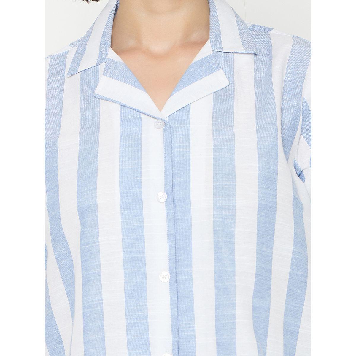 Clovia Striped Button-Down Cotton Shirt and Shorts Set-women-clothing-nightwear-pyjamas-shortsets-image-2