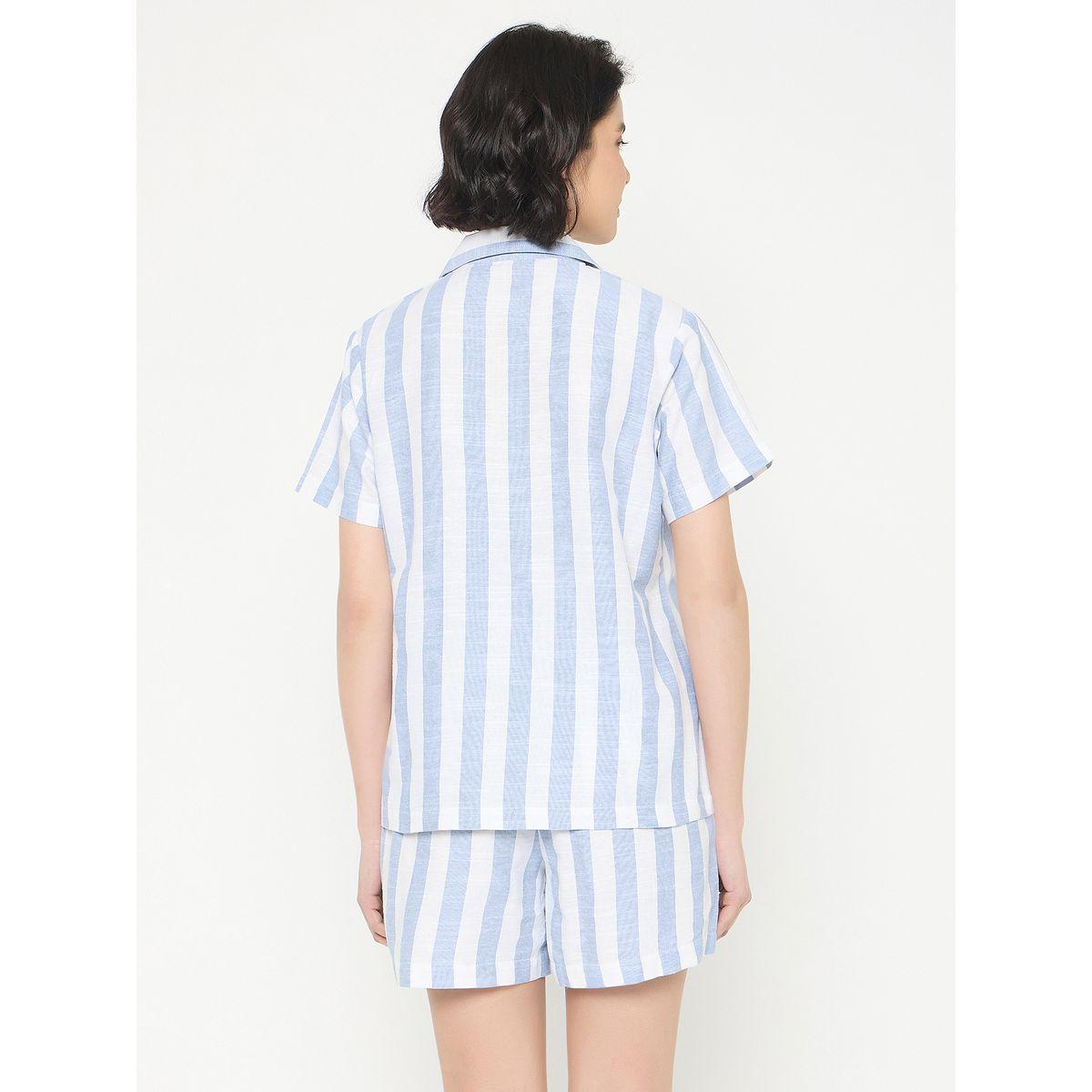 Clovia Striped Button-Down Cotton Shirt and Shorts Set-women-clothing-nightwear-pyjamas-shortsets-image-6