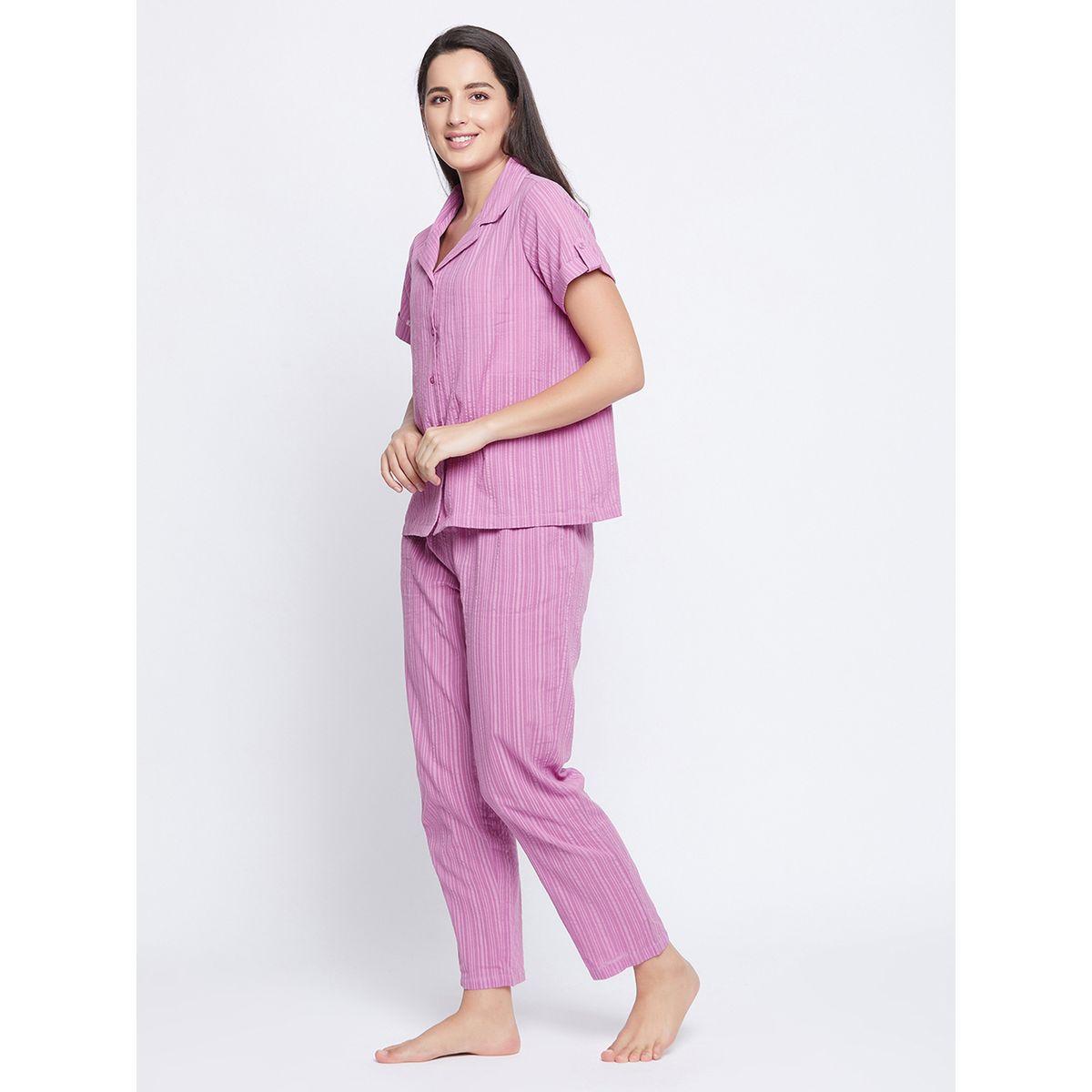 Clovia Striped Button Down Shirt and Pyjama Set-women-clothing-nightwear-pyjamas-longsets-image-2