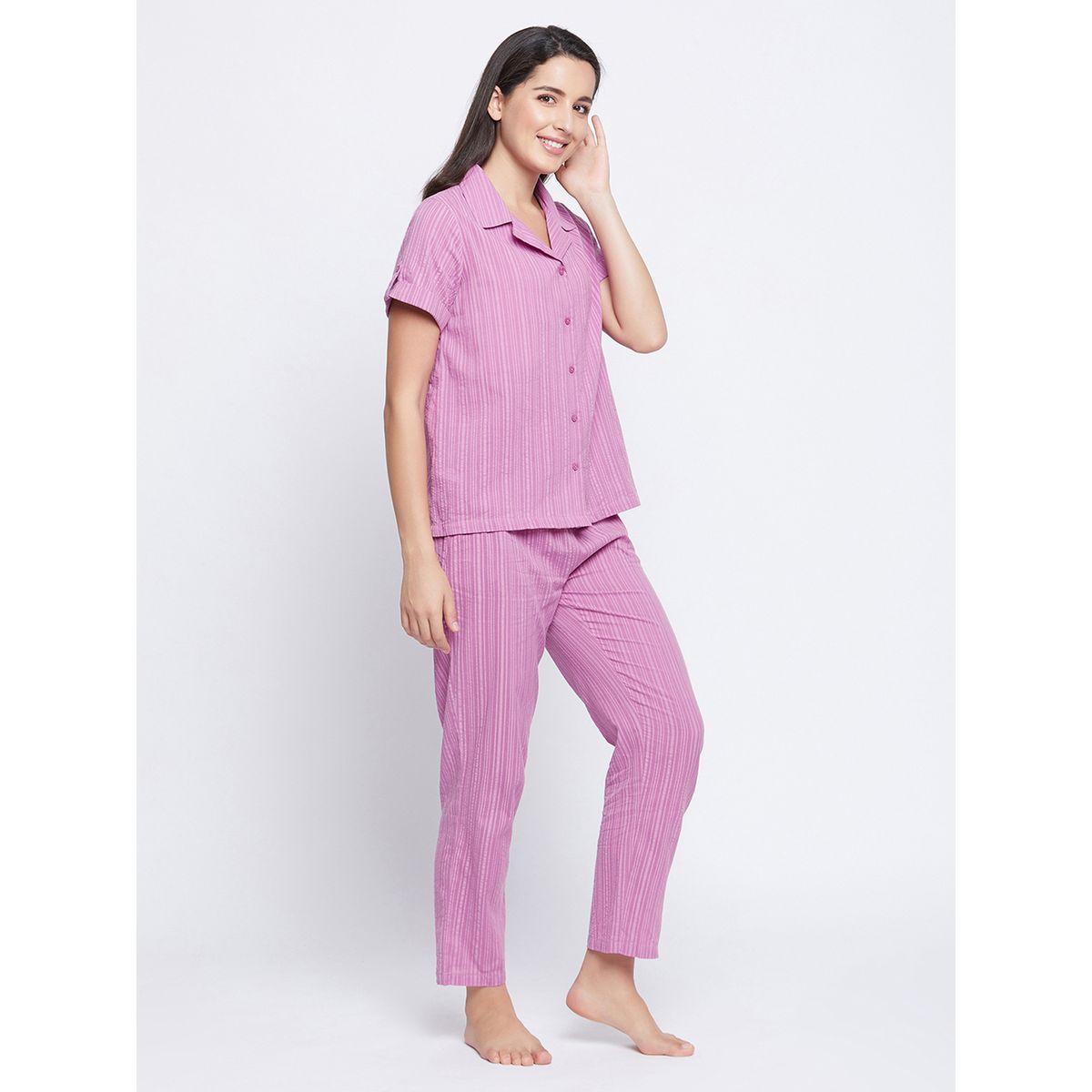 Clovia Striped Button Down Shirt and Pyjama Set-women-clothing-nightwear-pyjamas-longsets-image-3