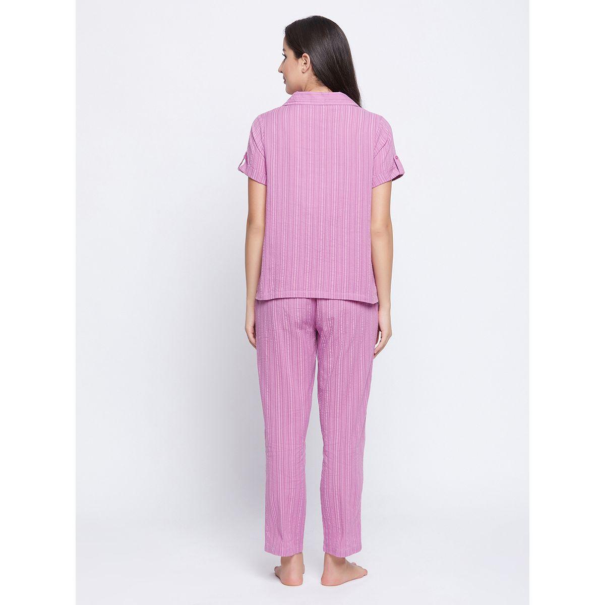 Clovia Striped Button Down Shirt and Pyjama Set-women-clothing-nightwear-pyjamas-longsets-image-4