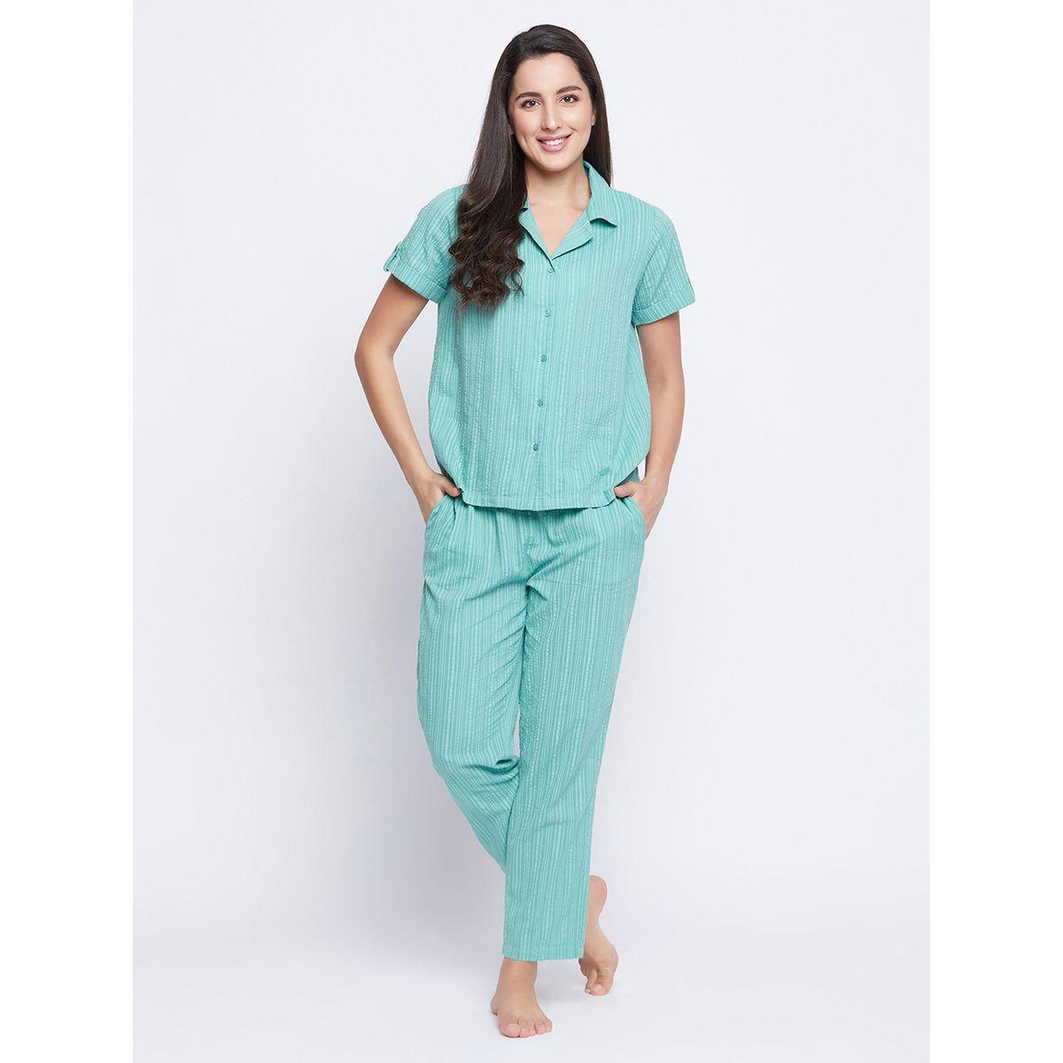 Clovia Striped Button Down Shirt and Pyjama Set-women-clothing-nightwear-pyjamas-longsets-image-1