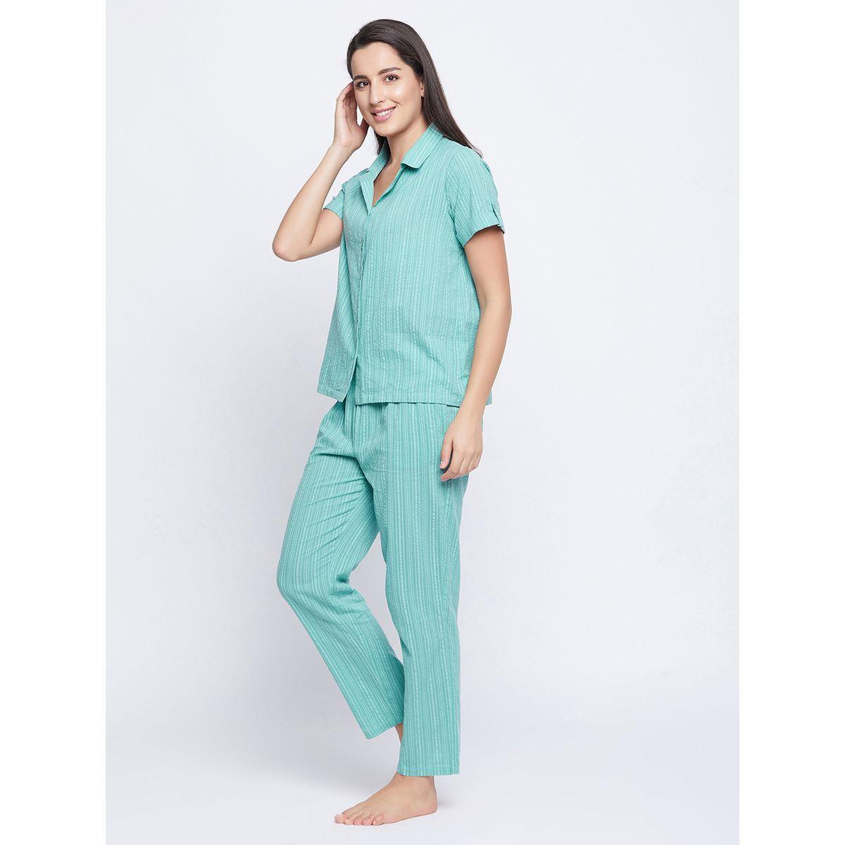 Clovia Striped Button Down Shirt and Pyjama Set-women-clothing-nightwear-pyjamas-longsets-image-2