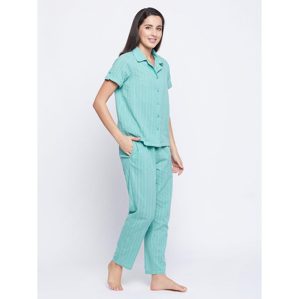 Clovia Striped Button Down Shirt and Pyjama Set-women-clothing-nightwear-pyjamas-longsets-image-3