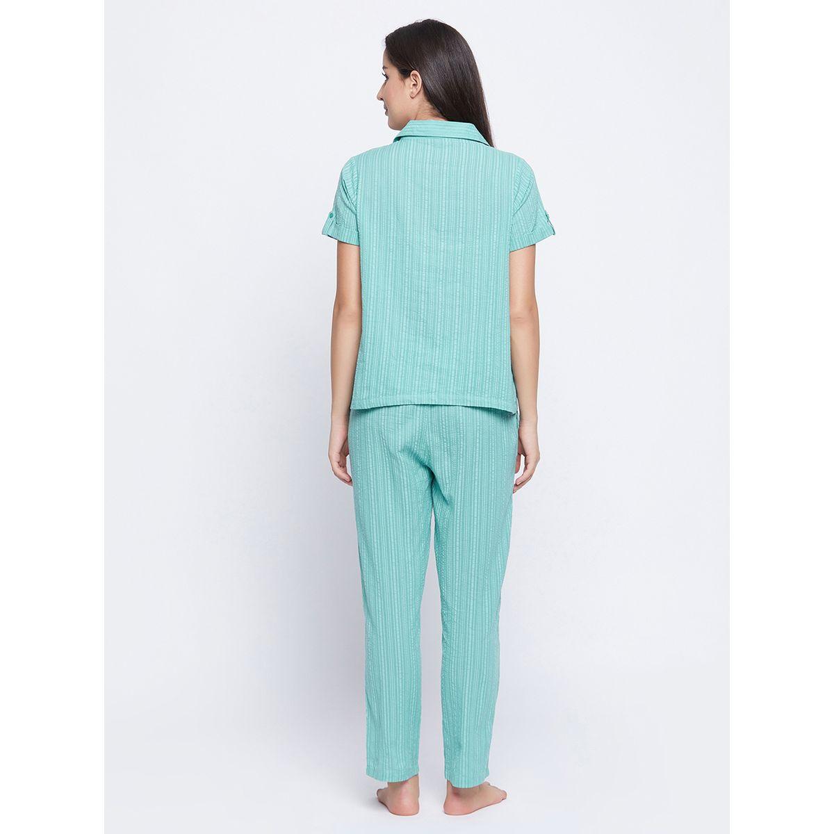 طقم بيجاما من بنطال وبلوزة مخططة بأزرار غلق-women-clothing-nightwear-pyjamas-longsets-image-3