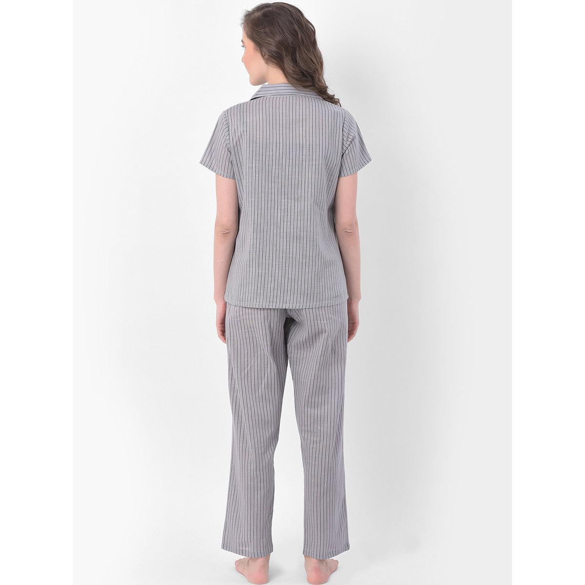Clovia Striped Button Down Shirt and Pyjama Set-women-clothing-nightwear-pyjamas-longsets-image-4