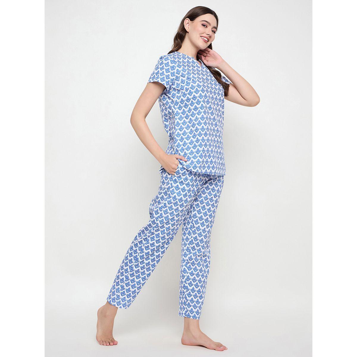 طقم بيجاما من بنطال وبلوزة بطبعات وياقة بشق-women-clothing-nightwear-pyjamas-longsets-image-5