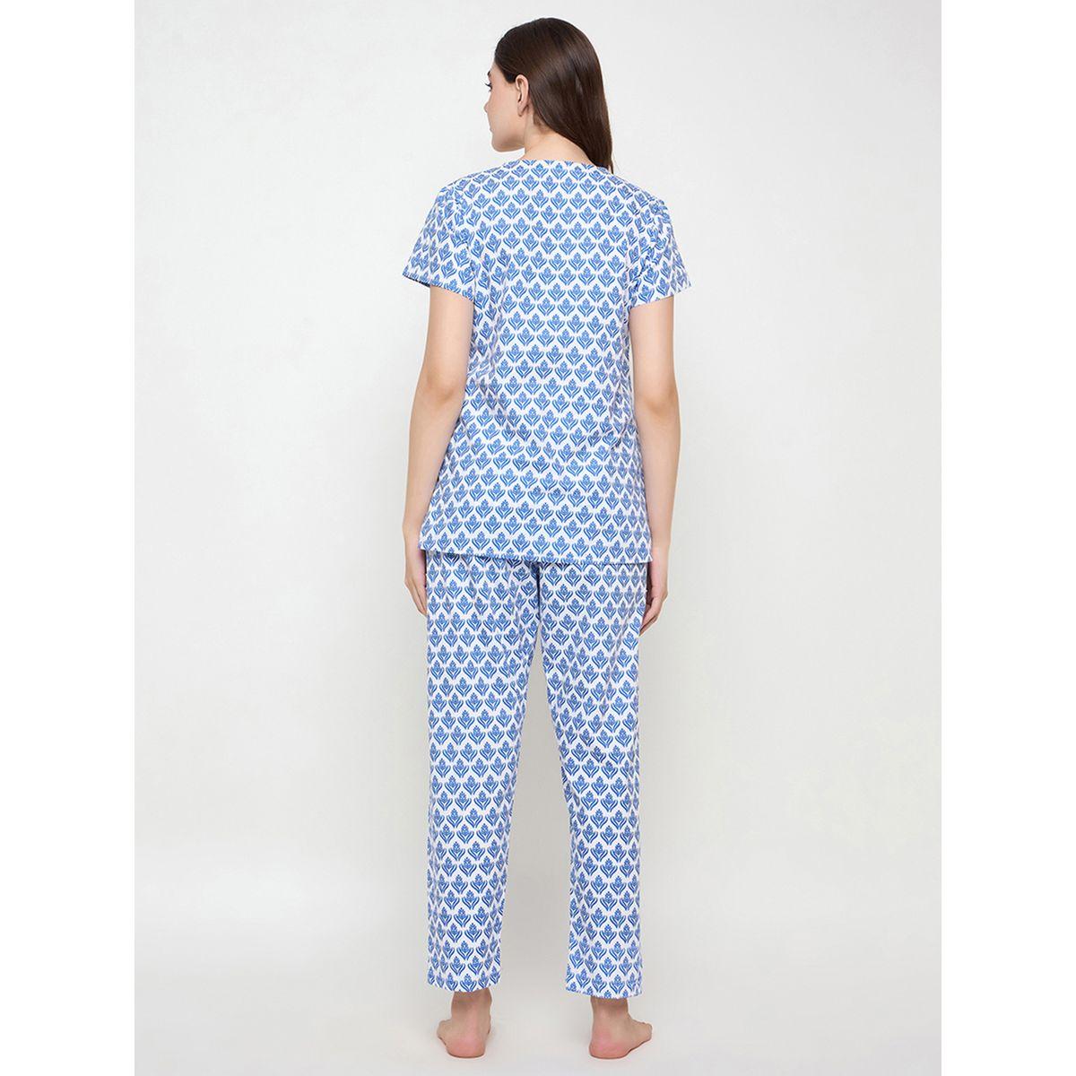 طقم بيجاما من بنطال وبلوزة بطبعات وياقة بشق-women-clothing-nightwear-pyjamas-longsets-image-6