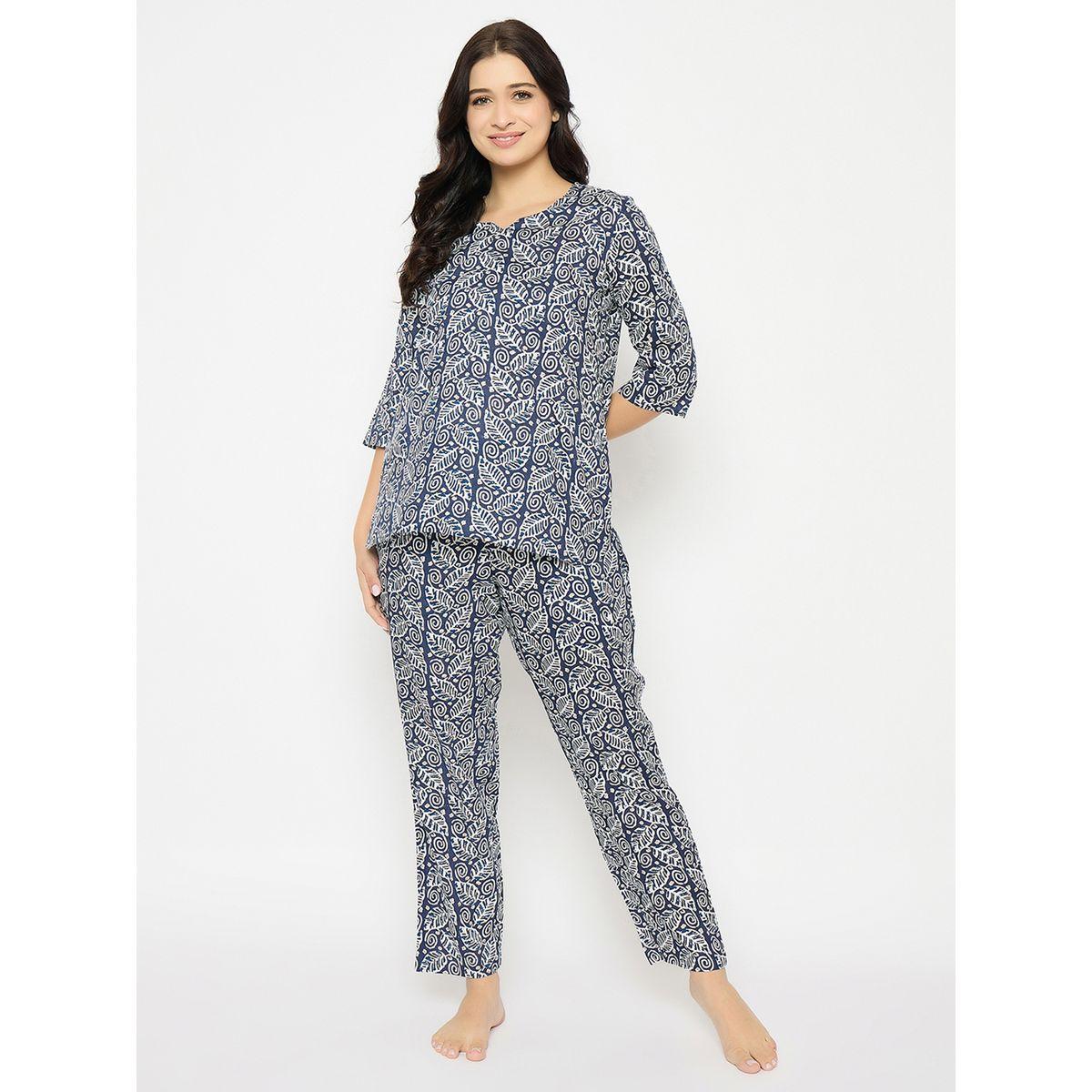 طقم بيجاما من بنطال وبلوزة بطبعة أوراق شجر-women-clothing-nightwear-pyjamas-longsets-image-2