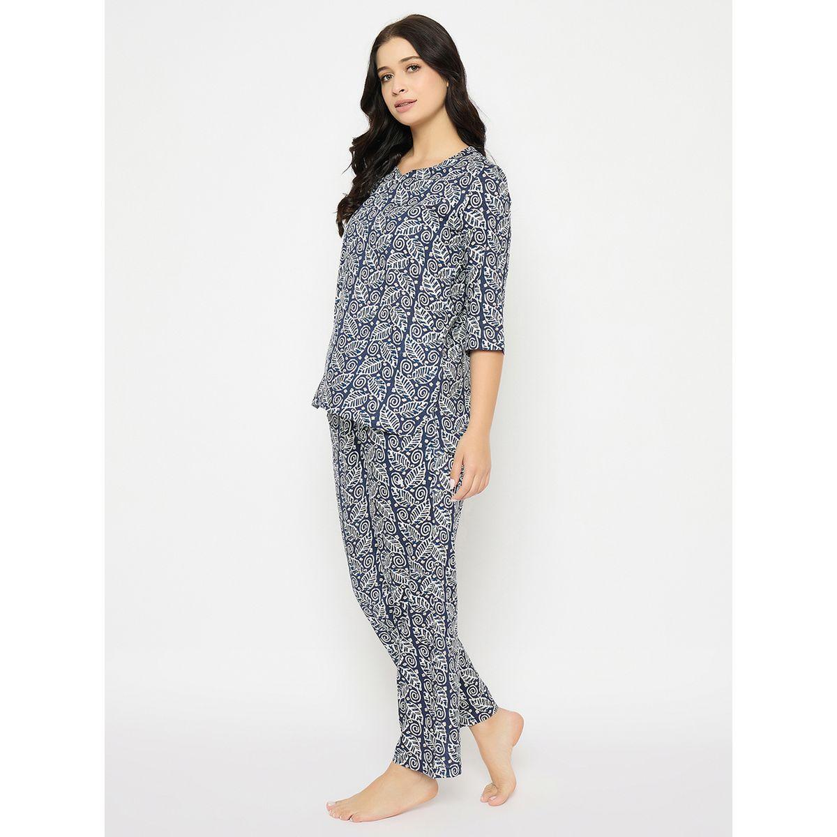 Clovia Leaf Print V-Neck Top and Pyjama Set-women-clothing-nightwear-pyjamas-longsets-image-4