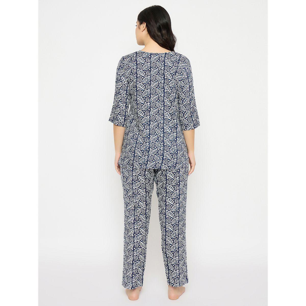 Clovia Leaf Print V-Neck Top and Pyjama Set-women-clothing-nightwear-pyjamas-longsets-image-6