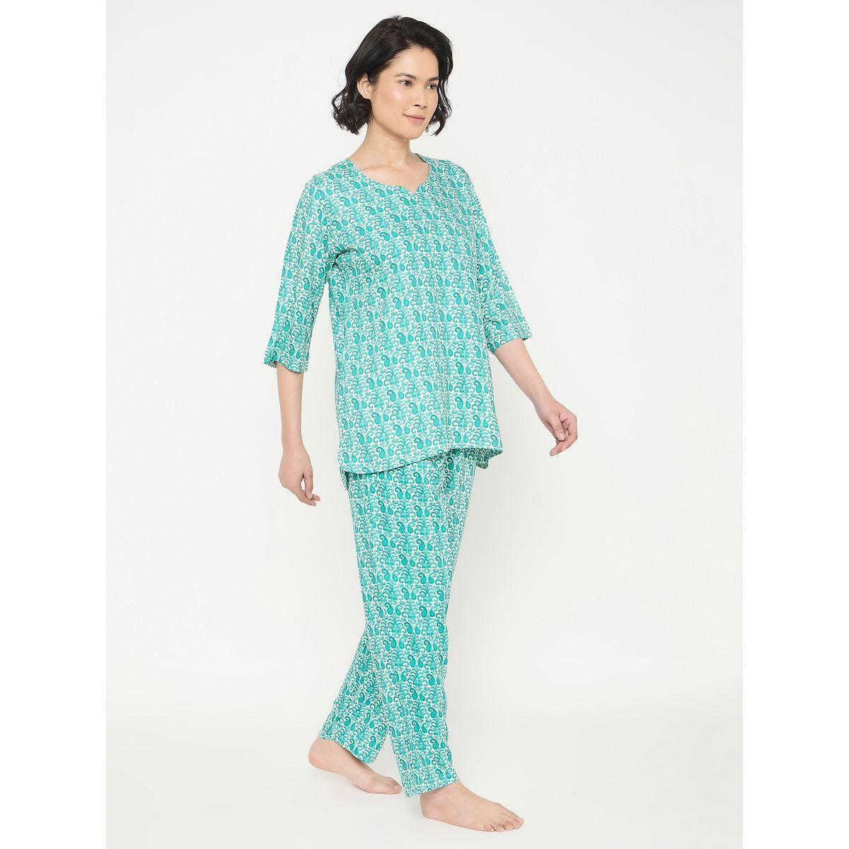 طقم بيجاما من بنطال وبلوزة بطبعة بيزلي-women-clothing-nightwear-pyjamas-longsets-image-1