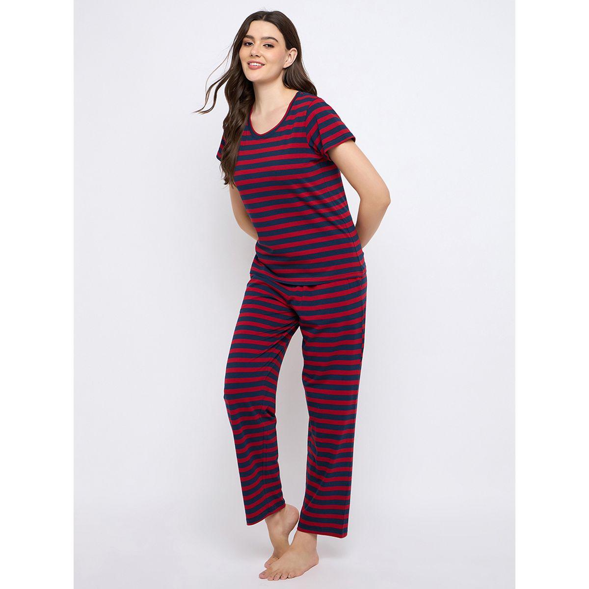 Clovia Striped Cotton T-Shirt and Pyjama Set-women-clothing-nightwear-pyjamas-longsets-image-1