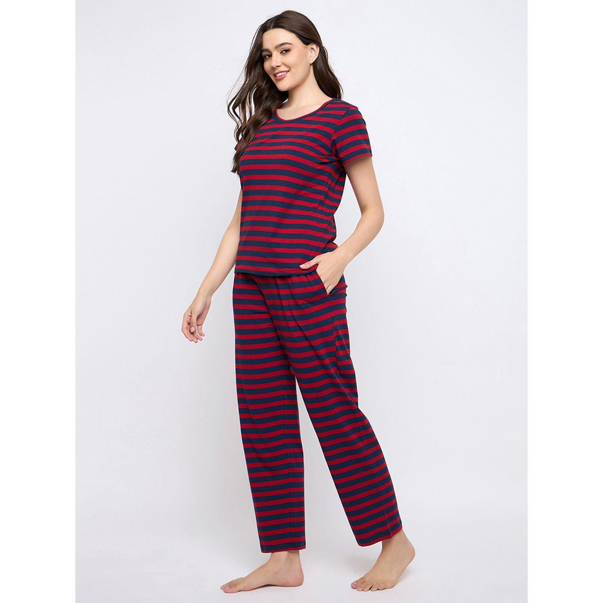 Clovia Striped Cotton T-Shirt and Pyjama Set-women-clothing-nightwear-pyjamas-longsets-image-2