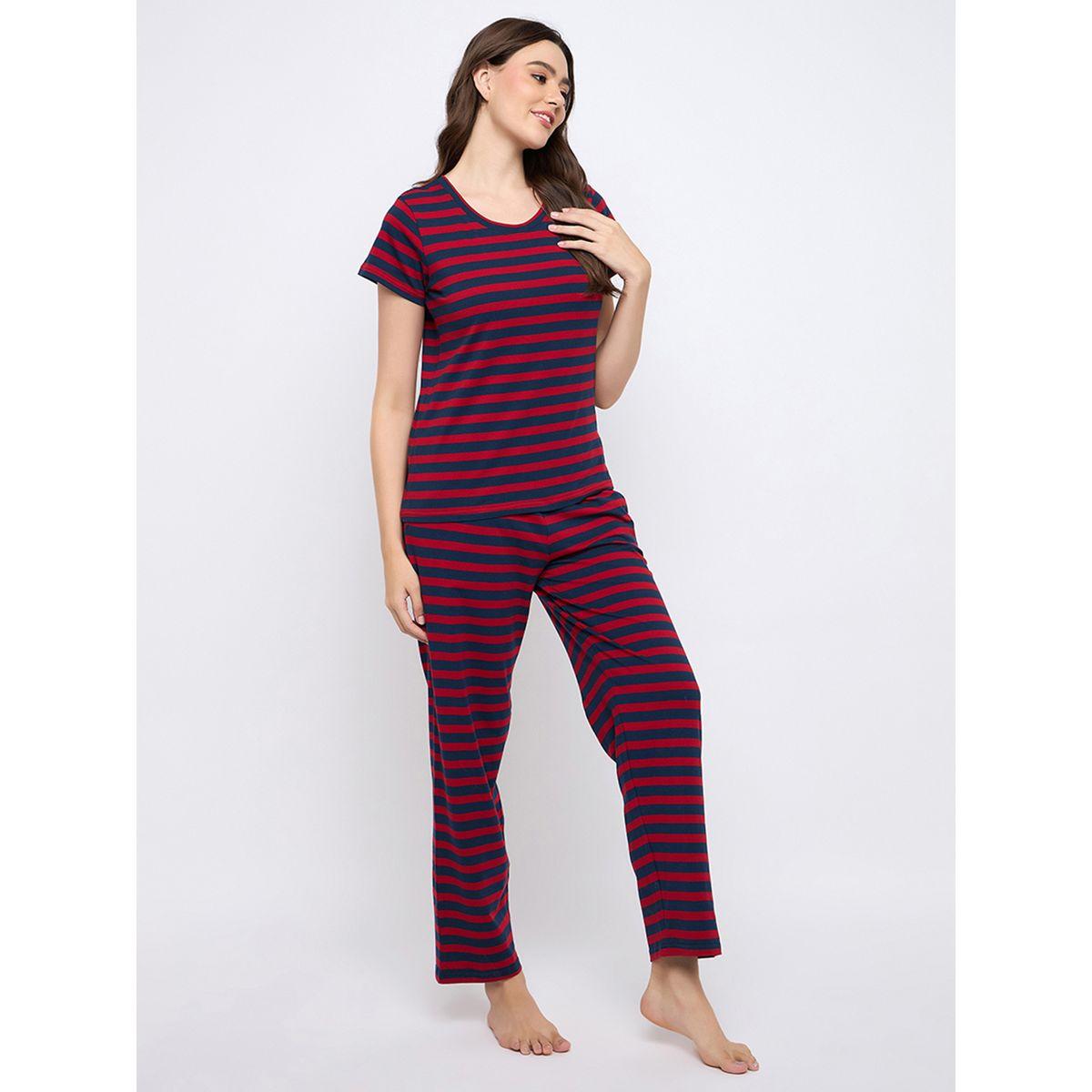 Clovia Striped Cotton T-Shirt and Pyjama Set-women-clothing-nightwear-pyjamas-longsets-image-3