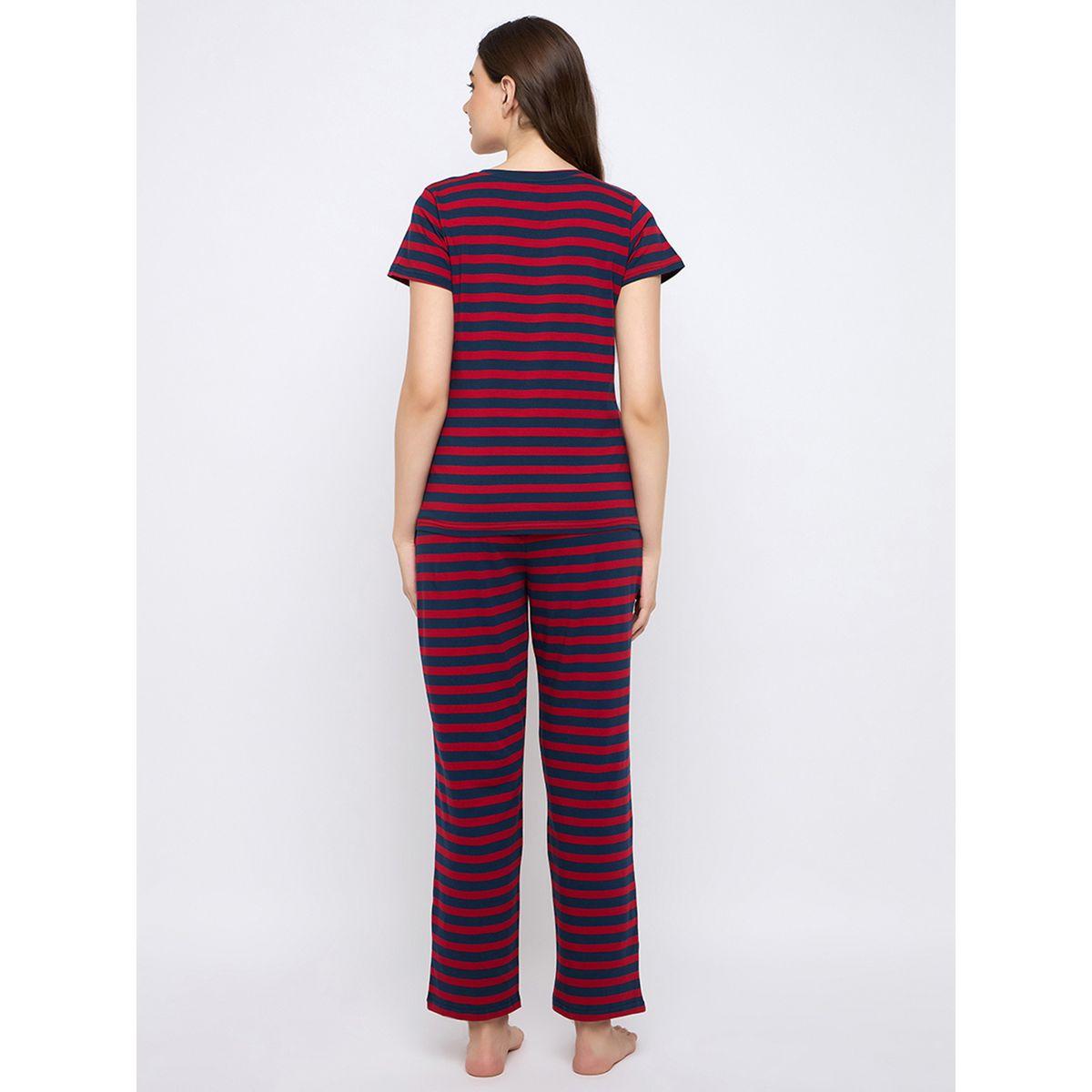 Clovia Striped Cotton T-Shirt and Pyjama Set-women-clothing-nightwear-pyjamas-longsets-image-4