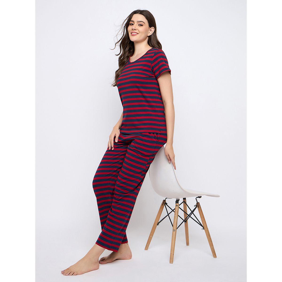 Clovia Striped Cotton T-Shirt and Pyjama Set-women-clothing-nightwear-pyjamas-longsets-image-7