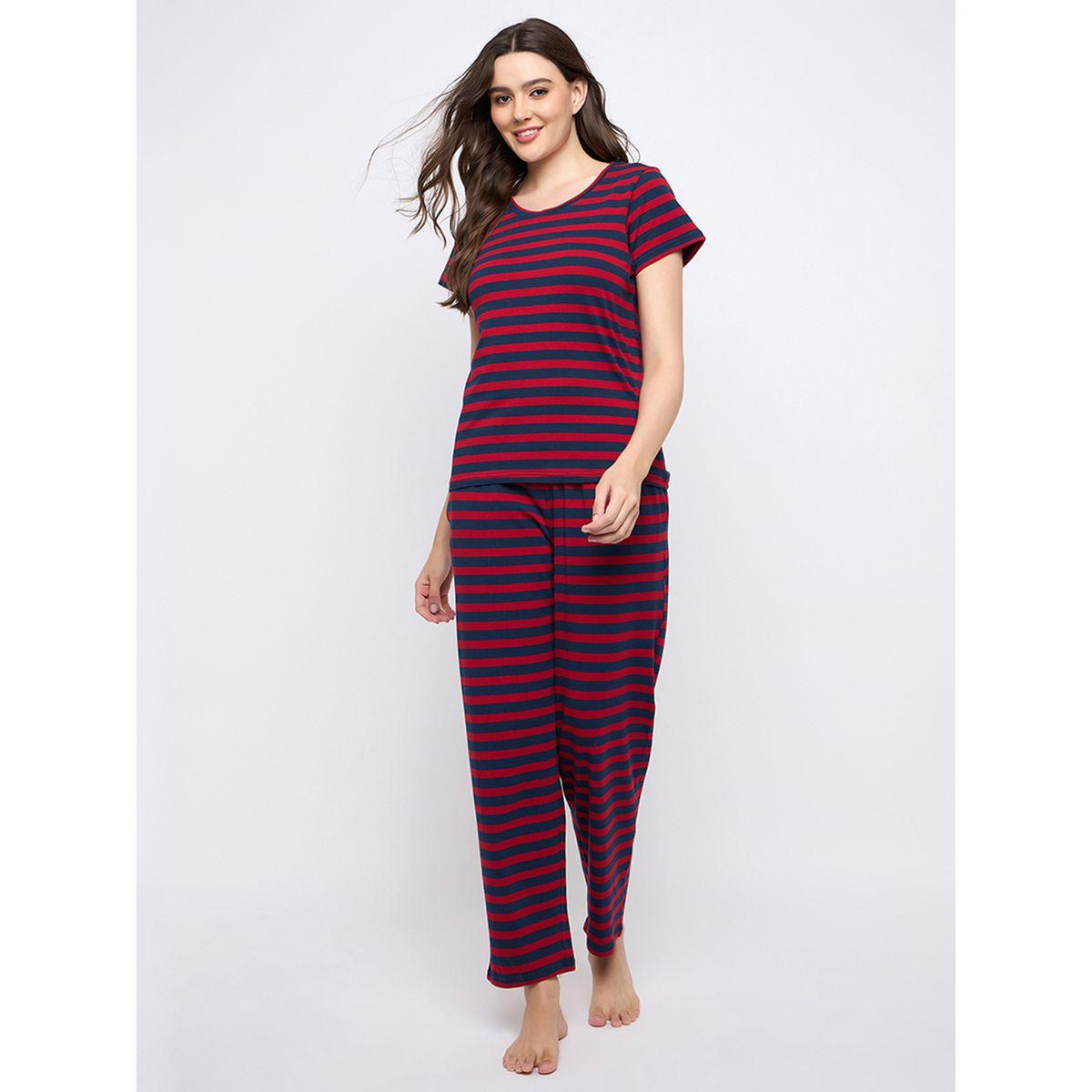 Clovia Striped Cotton T-Shirt and Pyjama Set-women-clothing-nightwear-pyjamas-longsets-image-8