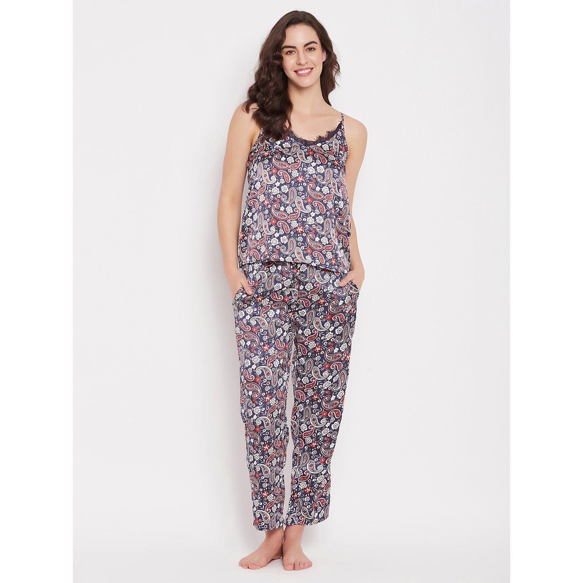 مجموعة من بنطال بيجاما وبلوزة كامي ساتان بطبعة بيزلي-women-clothing-nightwear-pyjamas-longsets-image-1