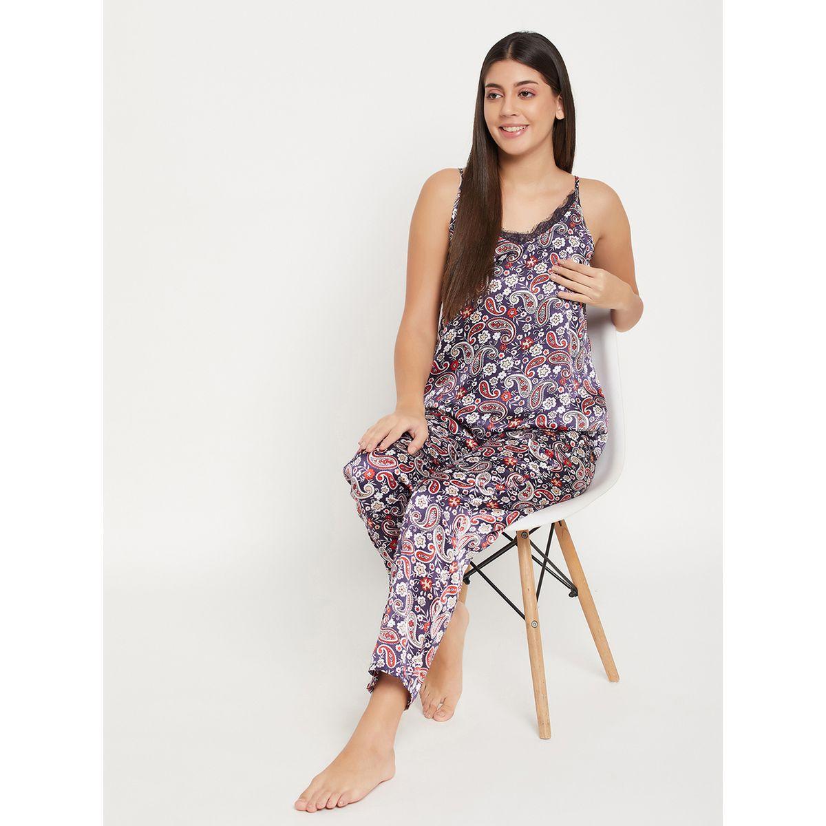 مجموعة من بنطال بيجاما وبلوزة كامي ساتان بطبعة بيزلي-women-clothing-nightwear-pyjamas-longsets-image-2