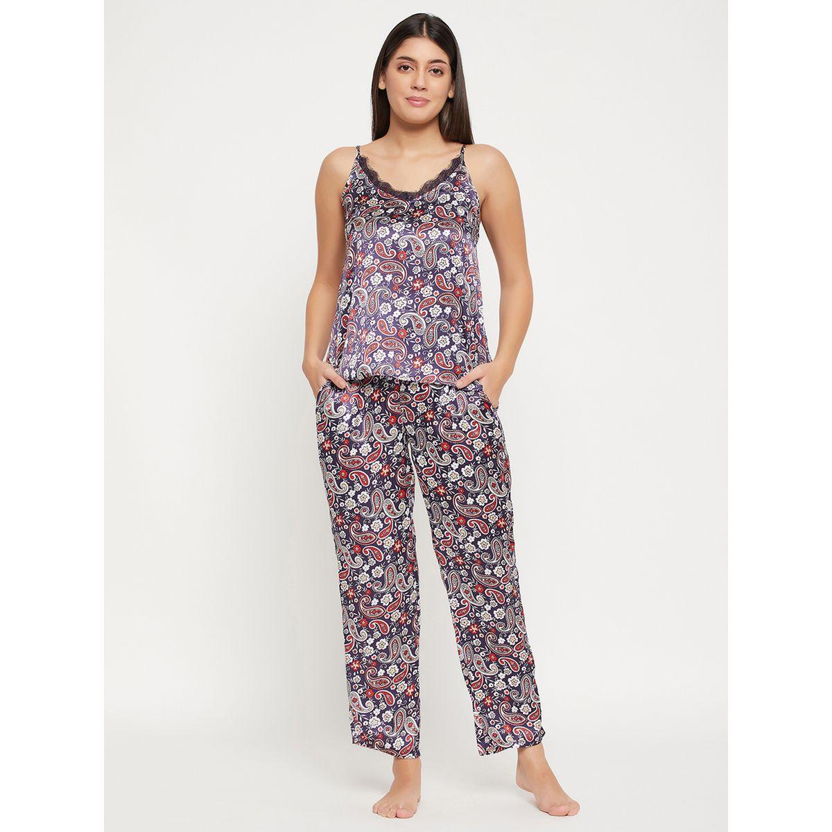 مجموعة من بنطال بيجاما وبلوزة كامي ساتان بطبعة بيزلي-women-clothing-nightwear-pyjamas-longsets-image-3